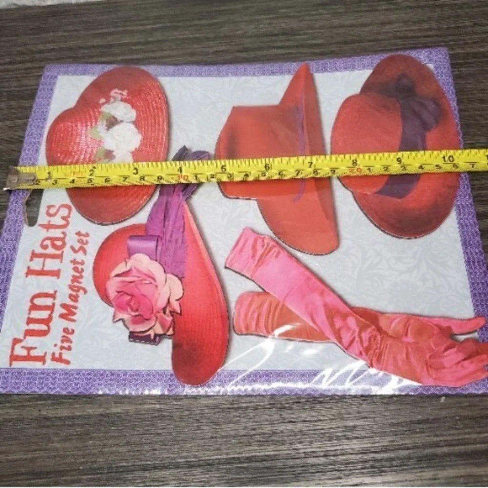 NOS - ATA-BOY Fun Hats Five Magnet Set Red Hat Sealed Fashion Fridge Decorations